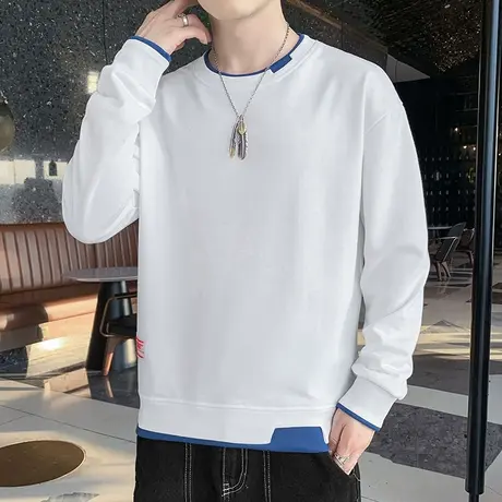 男士长袖t恤春秋季韩版潮流宽松男装上衣服情侣港风打底百搭体恤商品大图