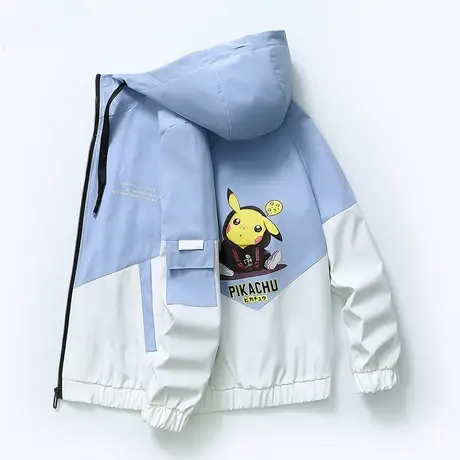 春秋装新款夹克男士2023春季连帽工装外套潮流皮卡丘学生潮牌衣服商品大图