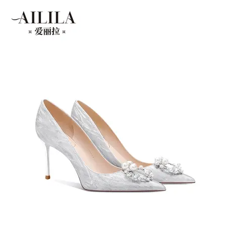 爱丽拉法式银色婚鞋女2025新款春季细跟水晶新娘绝美高跟鞋不累脚商品大图