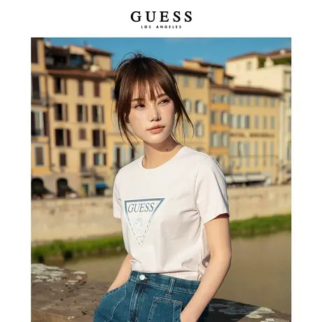 GUESS女立体印花设计感小众圆领短袖正肩T恤上衣YN2K8406K商品大图
