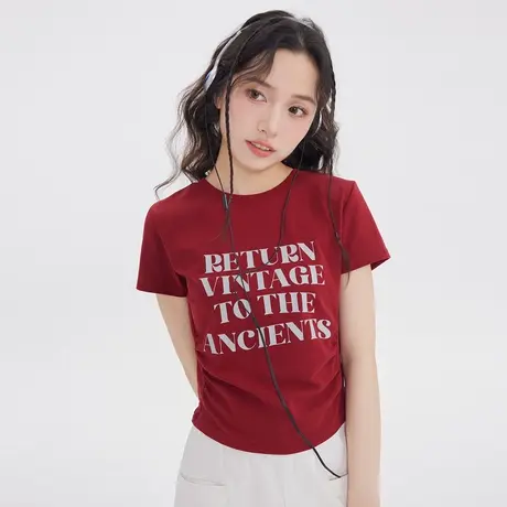 尔给夏季多巴胺女孩甜美风穿搭上衣设计感小众显瘦正肩短袖t恤女图片