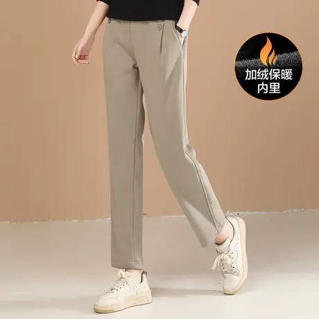 韩朝袭人松紧腰拼接加绒休闲裤女2023冬季新款百搭显瘦哈伦长裤图片