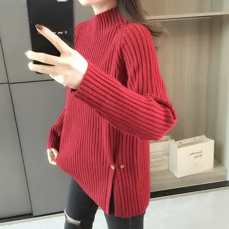 半高领套头毛衣女士秋冬季2023新款宽松打底衫简约纯色女装针织衫图片