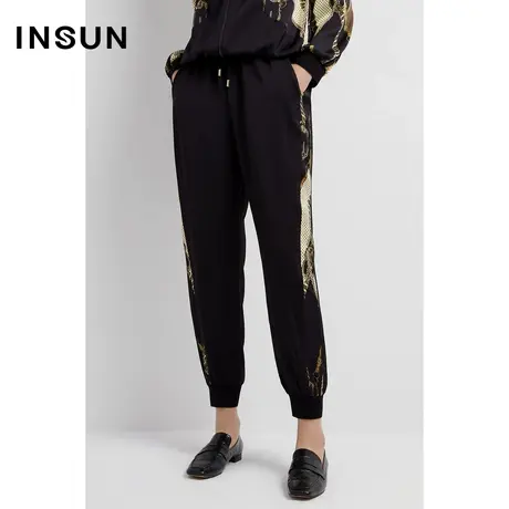 INSUN恩裳奥莱春季秋季拼接复古图运动风休闲裤图片