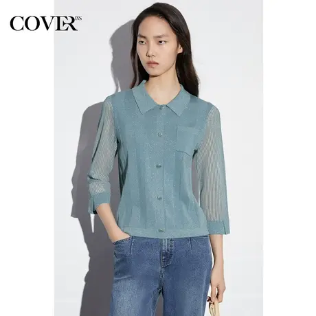 COVER春季环保抑菌翻领七分袖针织衫商品大图