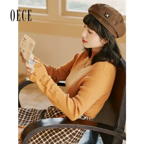 Oece复古半高领羊毛衫冬新款女内搭修身针织衫打底衫商品大图