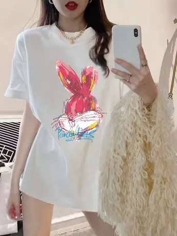 中长款短袖t恤女装2024年新款夏季设计感小众宽松半袖纯棉上衣潮商品大图