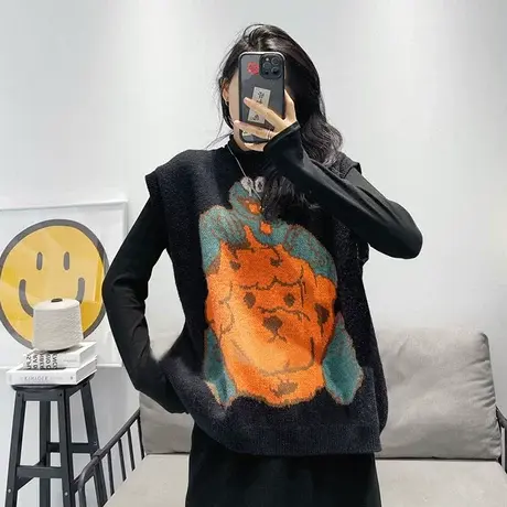 新品宽松显瘦针织马甲短款上衣修身显瘦气质大码新款毛衣背心套装商品大图