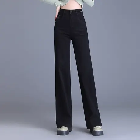 黑色阔腿牛仔裤女2023秋季新款高腰显瘦长裤大码宽松直筒休闲裤子商品大图