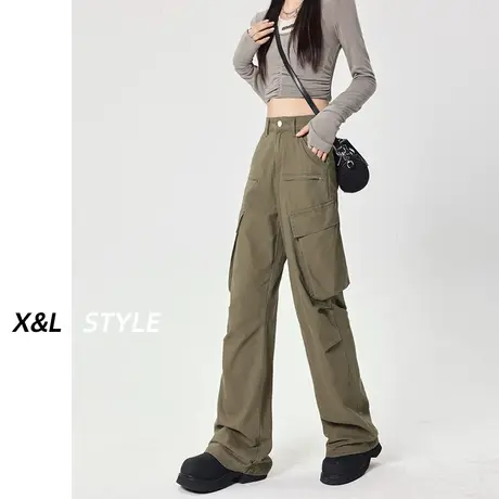 美式工装裤女秋装2023新款梨形身材显瘦高腰宽松休闲牛仔阔腿裤子图片