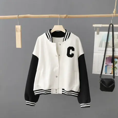拼色棒球服女秋装2024新款学生学院风休闲ins潮短外套情侣装上衣图片