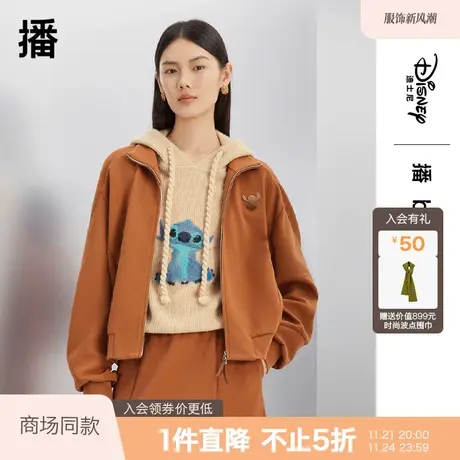 播史迪奇系列拉链短外套女秋冬新款休闲宽松翻领上衣BDQ4WD1500商品大图