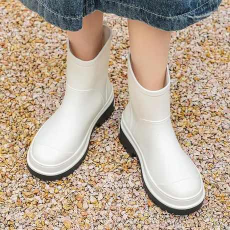 2024新款耐磨胶鞋软底加绒雨鞋女款防水防滑中筒水鞋加厚冬天雨靴商品大图