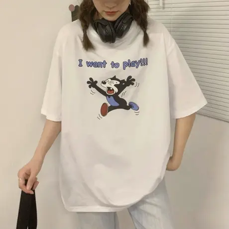 原宿风短袖t恤女2021新款宽松韩版设计感小众chic港味上衣服ins潮图片
