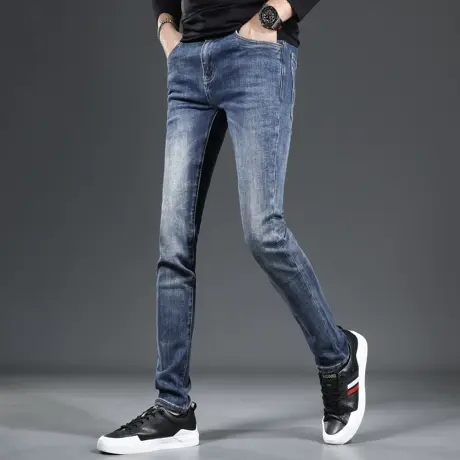 高级牛仔裤男2023新款秋季蓝色修身小脚男士春秋休闲弹力潮流裤子图片