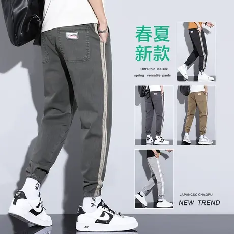 春夏季侧边条纹工装裤男士束脚宽松薄款九分休闲裤子2023新款潮牌图片