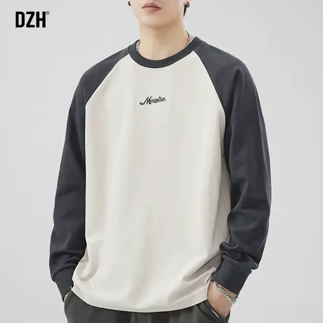 男士美式长袖t恤男秋季圆领2023新款插肩袖刺绣上衣外穿秋款男装商品大图