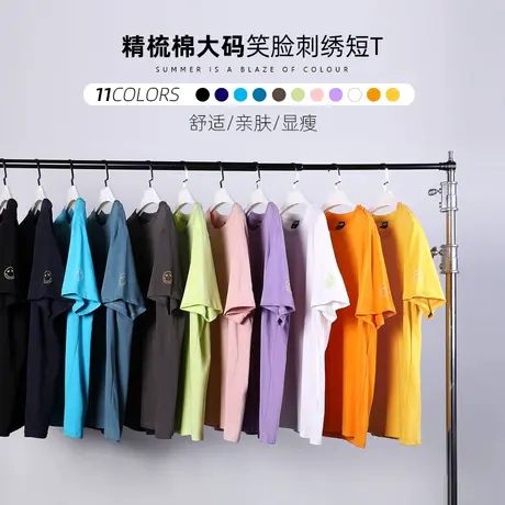 伟臣潮牌大码男装夏季纯色纯棉男士加肥加大打底宽松短袖T恤胖子商品大图