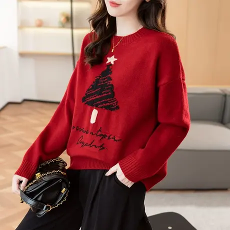 23179新款韩版宽松圆领套头针织衫女士百搭毛衣打底衫卡通上衣图片