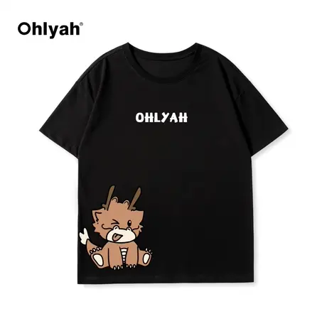Ohlyah2024春夏新款卡通小龙印花女生衣服圆领短袖T恤男女同款潮商品大图