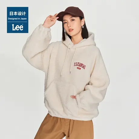 Lee日本设计舒适版插肩袖刺绣logo摇粒绒女连帽卫衣图片