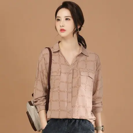 韩潮袭人POLO领字母长袖衬衫女2024春季新款百搭宽松休闲衬衣商品大图