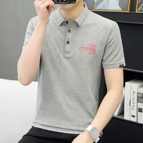 2022新款短袖polo衫潮牌时尚翻领t恤男装中国潮流有领半袖上衣服商品大图