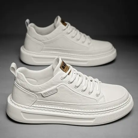 莆田男鞋潮流休闲百搭小白鞋男士皮面厚底运动板鞋2024新款春夏季商品大图