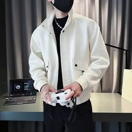 工装外套男春季2024个性潮牌短款痞帅男装上衣设计感立领休闲夹克商品大图