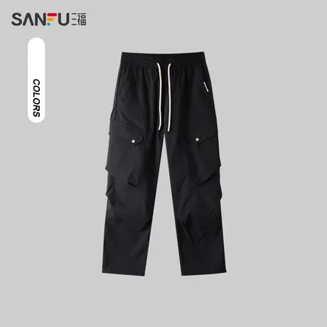 三福2024春季男士斜袋工装休闲裤 街头潮流宽松直筒长裤483459商品大图