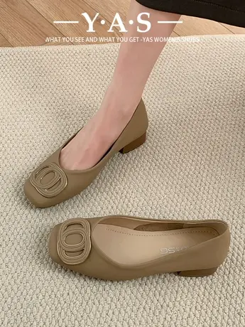 粗跟黑色通勤单鞋女鞋子2024新款春季复古法式中跟方头瓢鞋四季鞋图片