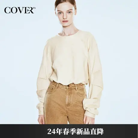 COVER2024春款休闲圆领双褶针织卫衣商品大图