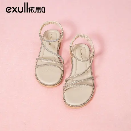 依思q平底凉鞋女款2024年夏季新款绑带时尚水钻洋气外穿厚底女鞋商品大图