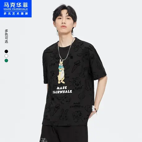 商场同款马克华菲比得兔联名刺绣短袖T恤男23夏新款潮流满印上衣商品大图
