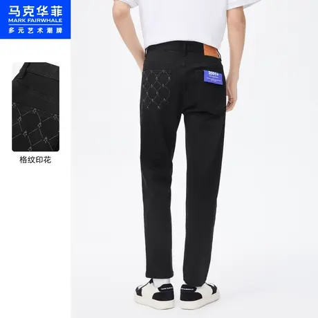 商场同款马克华菲创意格纹印花修身牛仔裤男秋季新款时尚潮流商品大图