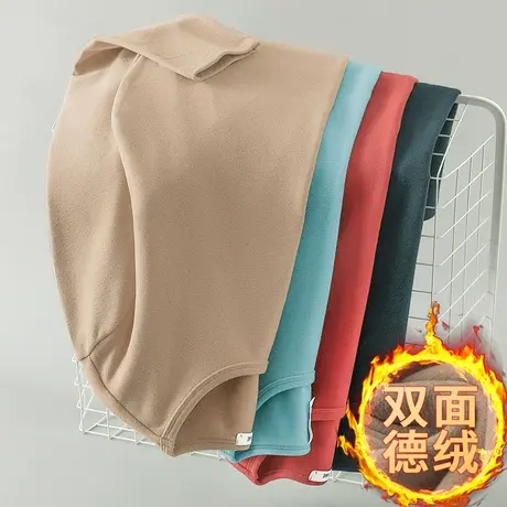 2023新款圆领长袖t恤男秋冬加绒保暖德绒双面绒打底衫纯色秋衣服图片