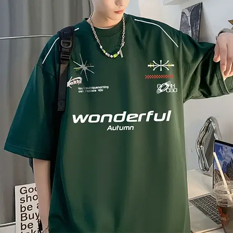 美式复古短袖t恤男夏季潮牌宽松重磅纯棉上衣服休闲印花半袖体恤T商品大图