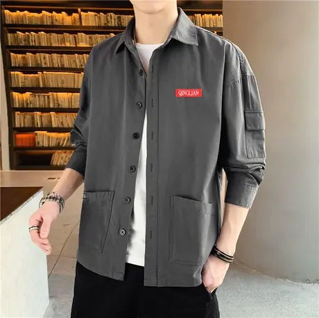 工装衬衫男长袖韩版潮流秋装上衣宽松休闲衬衣百搭帅气外套男春秋商品大图