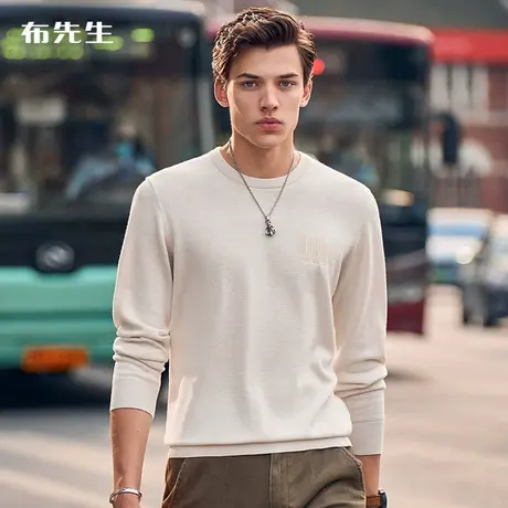 MrBu布先生英文字母印花纯棉针织衫秋冬潮流内搭长袖男装BT11976商品大图