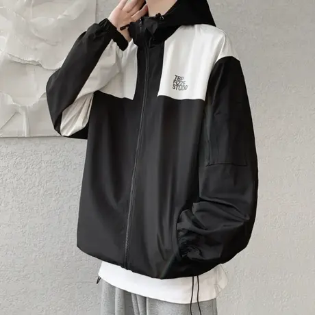 工装冲锋衣男ins秋冬季拼色外套2023新款连帽防风登山服宽松夹克商品大图