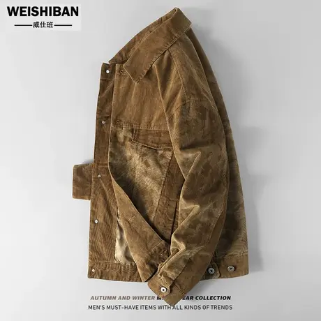 2023秋季新款时尚翻领休闲夹克男高级感细支灯芯绒宽松工装外套潮商品大图