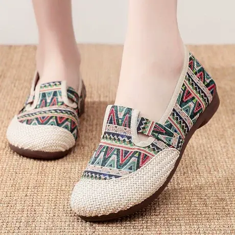 步锦轩老北京布鞋女民族风瓢鞋拖鞋复古女士一脚旗舰店新款软底鞋商品大图