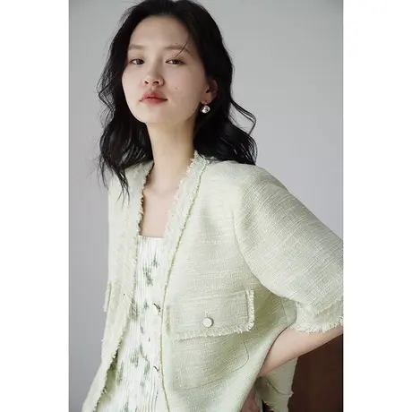 嘉茱莉2023年夏季新款短袖小香风外套女薄款小个子上衣设计感小众商品大图