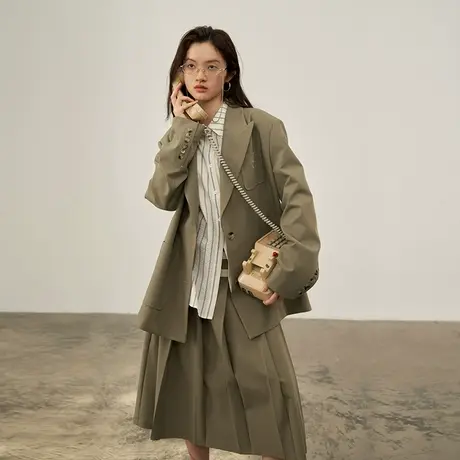 omont蛋挞家 复古西装外套秋装女2023年新款宽松高级廓形休闲西服商品大图