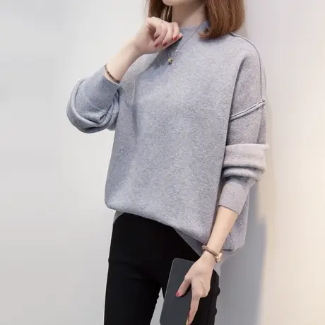 半高领毛衣女套头2023秋冬新款宽松外穿针织衫内搭上衣加厚打底衫商品大图