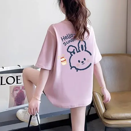 夏季小众短袖t恤女中长款大码女装2023新款韩版宽松遮肚体恤上衣图片