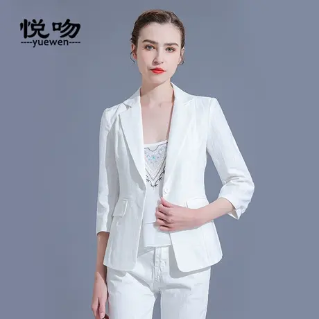 棉麻七分袖小西装外套女夏季薄款气质高级感后开衩OL职业西服短款图片