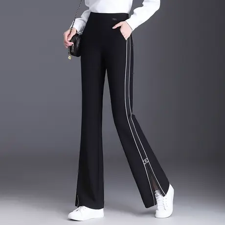 侧开叉微喇休闲裤女2023秋季新款高腰垂感显瘦长裤时尚运动喇叭裤商品大图
