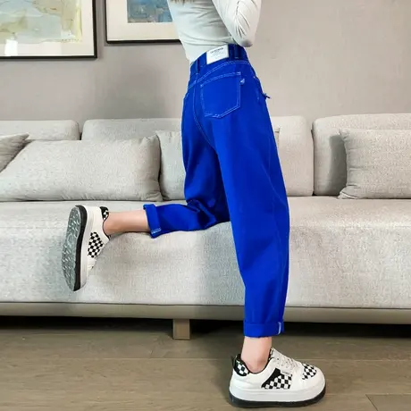 克莱因蓝牛仔裤女春秋2023年新款宽松直筒小众设计感显瘦老爹裤子商品大图