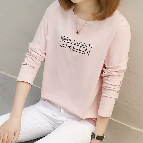 早春新款粉色长袖t恤女纯棉上衣ins潮2022年新款宽松薄款内搭打底商品大图